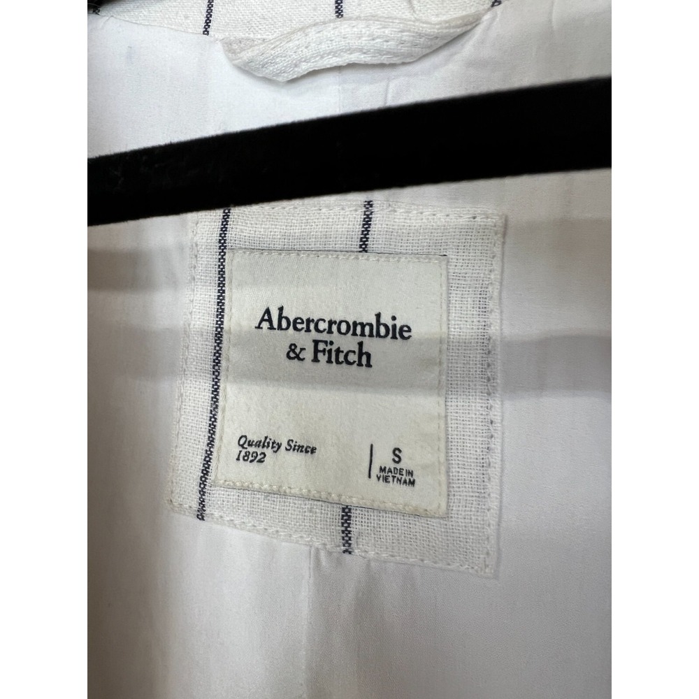 Abercrombie & Fitch Linen Blend Blazer Womens S White Striped Open Long Sleeve - Picture 3 of 9